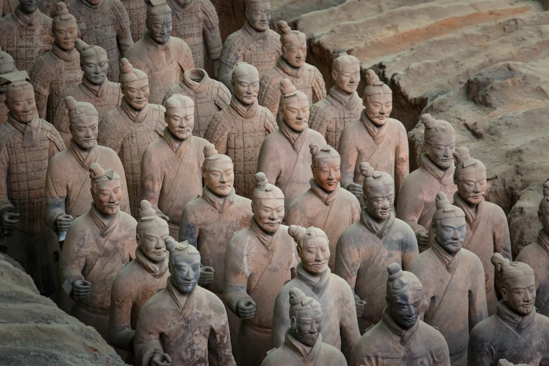 Rows of life-size Terracotta Army warriors in Pit 1, Xi'an